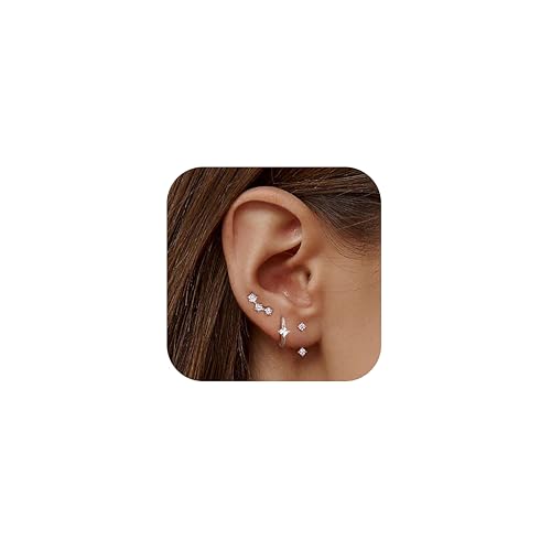 JeweBella 3 Paar 925 Set für 14 Karat Vergoldet Ohrstecker 925 Set Stapelbar Zirkonia Ohrstecker Set für Mehrere Piercings