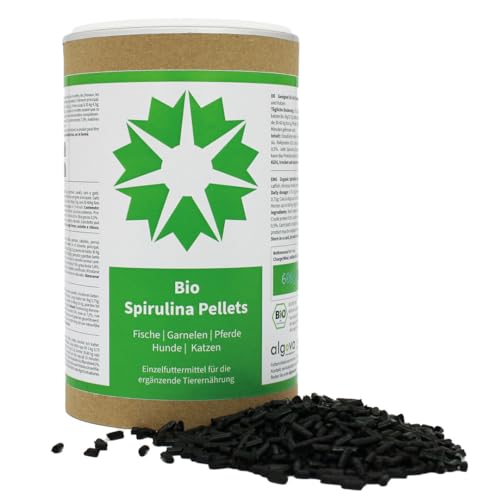 algova Bio Spirulina Pellets Natur-Futter für Zierfische Meerwasser und Süßwasser Garnelen Welse Koi Pferde Hunde Katzen Hoher Carotinoid Vitamin Mineralstoff-Gehalt Barf 4mm 600g