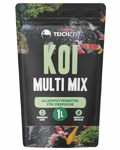 Teichzeit Koi Multi Mix Fischfutter für Koi Schwimmendes Teichfutter Futter Pellets für Gartenteich Fische 1 Liter