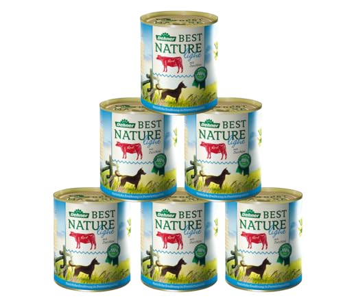 Dehner Best Nature Hundefutter Light Nassfutter fettreduziert für übergewichtige Hunde Rind Zucchini 6 x 400 g Dose 2.4 kg
