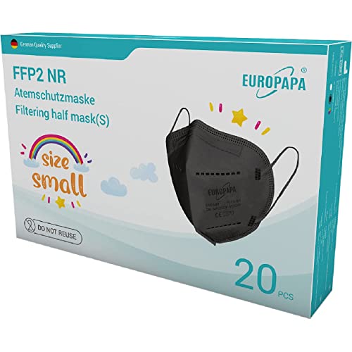 EUROPAPA 20x FFP2 Maske S in Kleiner Größe Masken Atemschutzmasken 5 lagig hygienisch einzelverpackt EU 2016 425 Schwarz