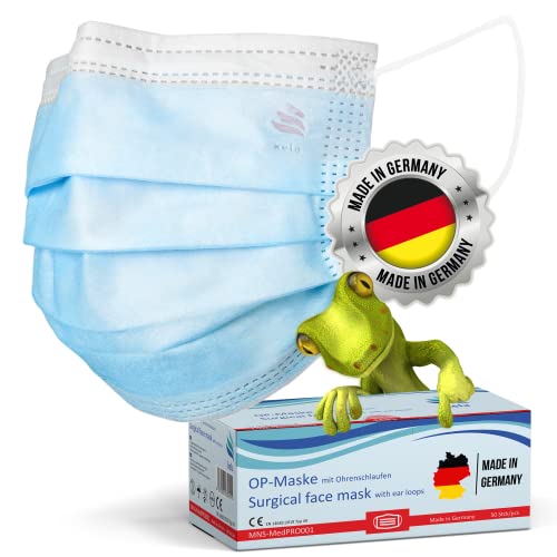 kela   50x Medizinische Blau 100% Made in Germany OEKO TEX Standard Premium Atemschutz Mundschutz MNS Typ IIR Einwegmaske