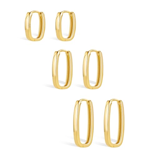 ALEXCRAFT Ohrringe Gold Eckig Creolen Set 14K U Förmige Square Hoop Earrings Goldene Ohrringe Damen für Frauen Freundin Mama Mädchen