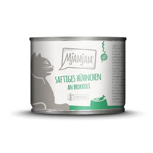 MjAMjAM - Premium Nassfutter für Katzen - saftiges Huhn mit Brokkoli 1er Pack 1 x 200 g getreidefrei mit extra viel Fleisch