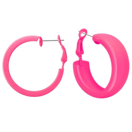 1 Paar Creolen Ohrstecker Ohrringe Metall Hoops 80er Style Retro Farbe pink