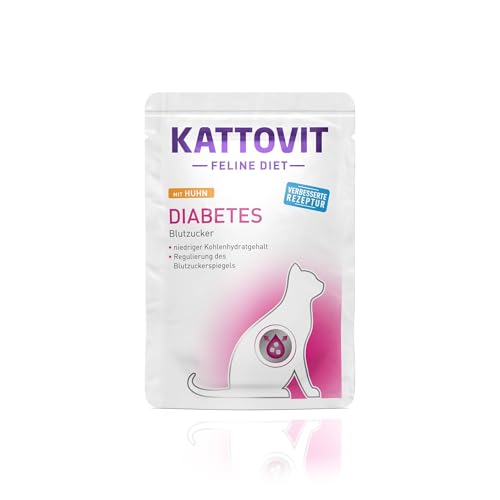 Kattovit - Diabetes Nassfutter für Katzen Diät-Katzenfutter als Alleinfuttermittel im Frischebeutel. Futter für Katzen mit Diabetes. Blutzuckerregulierendes Katzendiätfutter 24 x 85 g Huhn