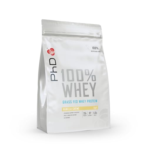 PhD Nutrition 100% Whey Protein Pulver 1kg Erdbeerkuchen - High Protein Eiweißpulver mit 19g Eiweiß pro Portion für den Muskelaufbau und BCAA Komplex