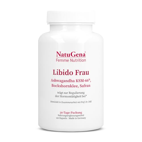 NatuGena Libido Frau Ashwagandha KSM 66 Bockshornklee Safran Vitalpilzen Cordyceps Reishi 120 Kapseln 30 Tage Packung