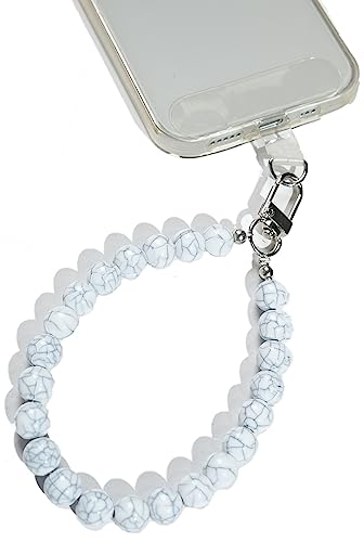 AMAYO - Handykette Universal Handyanhänger Handy Perlen Schlüsselband Handschlaufe Handygurt Armband Handyband kompatibel mit jedem Handy Smartphone und Handy Hülle Weiss Marmor