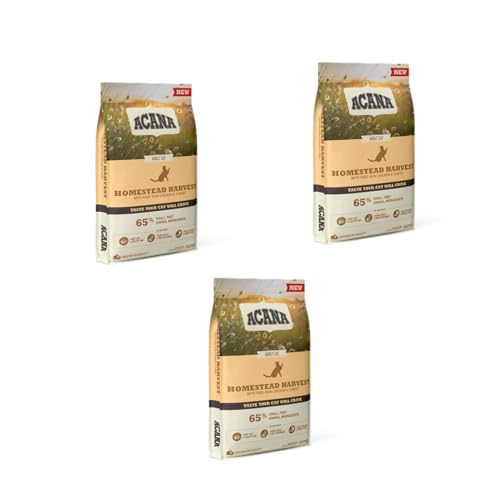  Homestead Harvest 3er Pack 3x 340g Trockenfutter für ausgewachsene Katzen Enthält Huhn Truthahn und Ente im GanzeBeute Verhältnis von Geflügel Mit Knochen