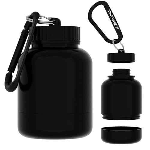 maxedoutlabs - TinyWhey - Mini Bottle Trichter - Behälter für Fitness Pulver Supplements 25g Pulver - Anhänger box - Gym Whey Protein Geschenkbox - Schlüsselanhänger Black Edition