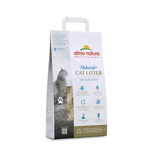 Almo Nature Natural Cat Litter Grain Texture - Klumpende Katzenstreu 100% pflanzlich biologisch abbaubar ergiebig und gegen Gerüche. Sack 4Kg