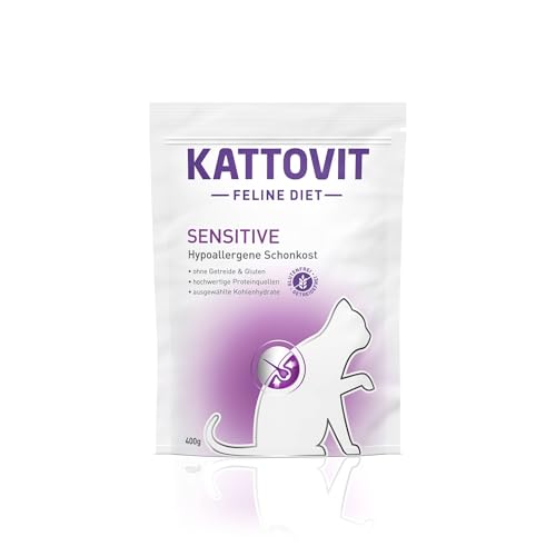 Kattovit - Sensitive Trockenfutter für Katzen Diät-Katzenfutter als Alleinfuttermittel. Hypoallergene Schonkost für ausgewachsene Katzen. Gluten- getreidefreies Katzen-Trockenfutter 6 x 400 g