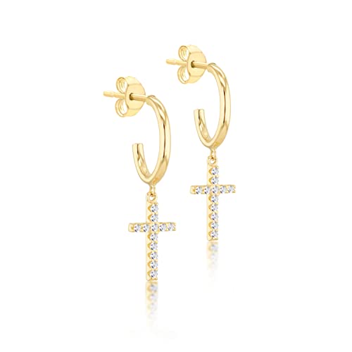 CARISSIMA Gold 9 Karat Gelbgold CZ Kreuz Charm an Creolen für Damen