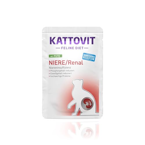 KATTOVIT - Niere Renal Nassfutter für Katzen Katzen-Nassfutter zur Unterstützung der Nierenfunktion für ausgewachsene Katzen. Diätfutter als Alleinfuttermittel im Frischebeutel 24 x 85 g Pute