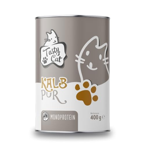 Tasty Cat Nassfutter für Katzen Mono Kalb pur 6 x 400g. getreidefrei zuckerfrei Monoprotein
