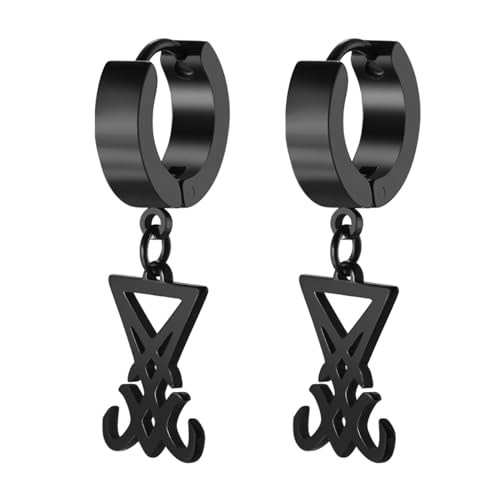 JewelryWe Siegel von Luzifer Schwarz Satan Satanisches Symbol Huggie Vintage Kirche Wiccan Amulett Religiöser Schmuck für