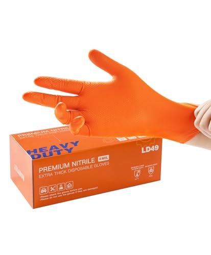 LANON 8 Mil Orange Einweghandschuhe Nitrilhandschuhe Mechaniker Langlebig Lebensmittelecht Latexfrei Puderfrei Volldiamantbeschichtet XL