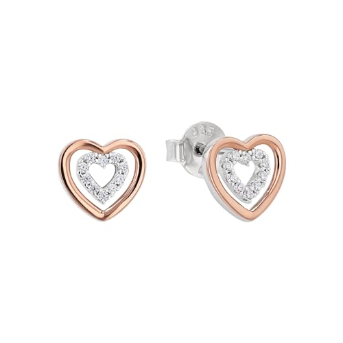 Amor Ohrstecker 925 Sterling Silber Damen Ohrschmuck Stecker mit Zirkonia synth. 0 9 cm Bicolor Herz Kommt in Schmuck Geschenk Box 2034733