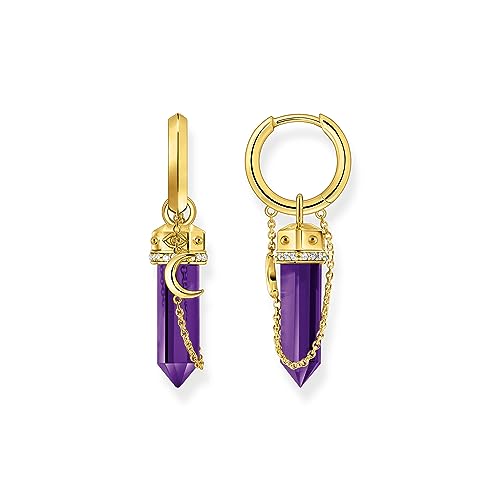 THOMAS SABO Damen Creolen mit Anhänger aus imitiertem Amethyst vergoldet 750 Gelbgold Vergoldung 925 Sterlingsilber CR722-414-13