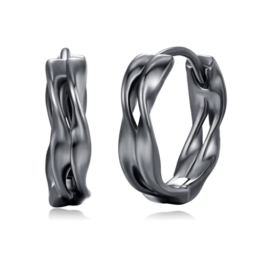 Doppelte Creolen 925er Sterling Silber Schwarz Kleine Spiralförmige Ohrringe Gothic Schmuck Geschenk für Damen Herren Männer