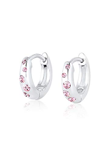 Elli Creolen Silber 925 Damen Ohrringe für Frauen Kreolen mit Steinen Rosa 0.005ct 0.015ct Durchmesser 10mm Hoops 0305742518