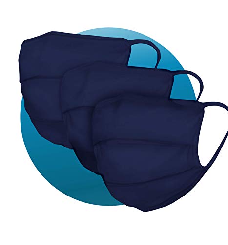 3 x Pack der Gesicht-Abdeckung waschbar Mundschutz aus 99% Bio-Baumwolle für Mund Nase in Navy Blau für Erwachsene Handmade Produkt und Wiederverwendbare Mund-Abdeckung