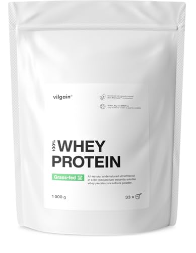 Vilgain Whey Protein Pulver Grass-Fed 100% Reines Molkenproteinpulver Schnelle Muskelerholung und Aufbau Natürlicher Geschmack Premium-Qualität Pulver Ohne Geschmack 1000 g