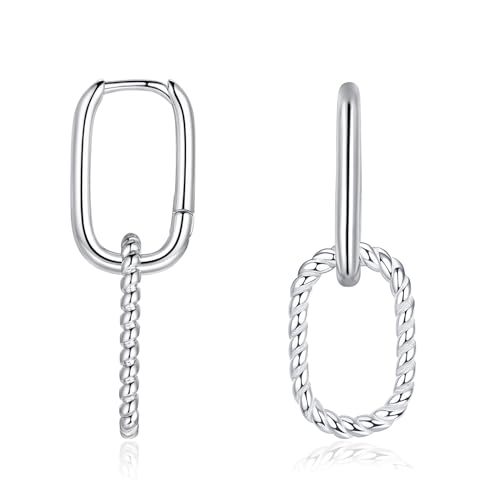 Loutade Ohrringe Hängend Silber Creolen 925 Sterling Silber Oval Creolen mit Anhänger Geometrische Silber Damen Creolen Ohrringe Klein Schlafen Doppelt Kreis Oval Reif-Ohrringe Hängend für Frauen