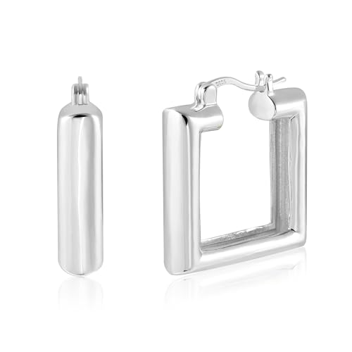 ALEXCRAFT Ohrringe Silber 925 Damen Creolen Eckig Square Silver Hoop Earrings für Frauen Freundin Mama