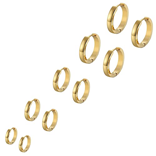Bo Win 5 Paare Edelstahl Gold Ohrringe für Herren Damen Ohrringe Herren Gold Ohrringe Männer Gold Ohrringe Damen Gold Ohrringe Creolen Herren Damen Ohrringe Gold Creolen Klein Set Titan 7-16MM