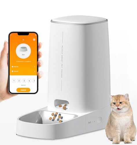 Futterautomat für Katzen 4L Katzenfutter Automat APP Gesteuert Automatischer Futterspender für Katzen Hunde Zeitgesteuerte Fütterung Akku- Netzbetrieben EIN Napf WLAN-Version