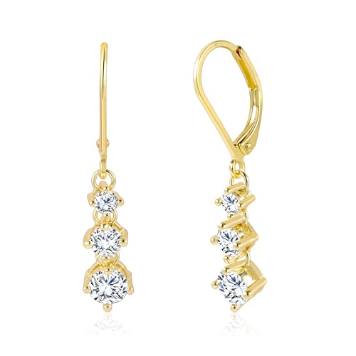 ALEXCRAFT Gold Ohrringe für Damen Lange Hängende Ohrringe Hypoallergen 14K Vergoldet Französische Ohrringe Creolen mit Anhänger Zirkon Stein Strass Ohrhänger Glitzer Tropfenohrringe Lange Damen