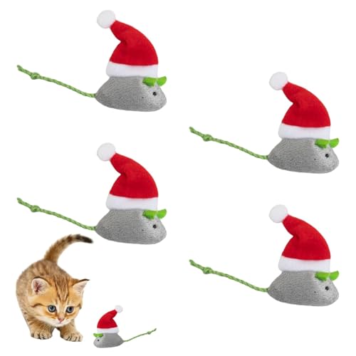 Mäuse Katzenspielzeug Weihnachtskatzenspielzeug 4 Stück Katzenminze Weihnachtsspielzeug Weihnachtsmäuse Interaktives Katzenspielzeug weihnachtliches Katzenspielzeug mit Katzenminze für den Innenber