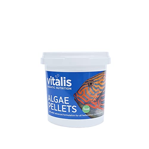 Vitalis Algae Pellets Fischfutter Aquarium Fischfutter Aquarium Pellets für pflanzenfressende Meerestiere- hochverdaulich und ausgewogen - Vitamine und Mineralien 70g