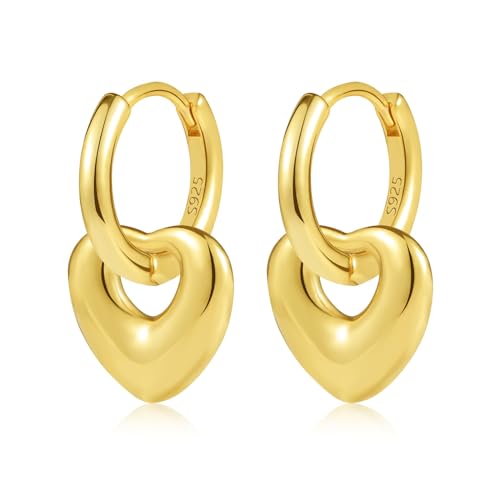 ALEXCRAFT Herz Ohrringe Hängend Gold Creolen Klein Damen 14K Vergoldete Ohrringe Geschenk für Frauen Freundin Mama Mädchen