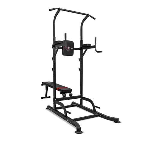 BOUDECH Multifunktionale Fitness Station Power Tower Chin up Dip Station verstellbare für Klimmzüge Bauchmuskeltraining.