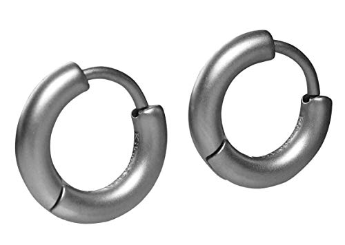 Kikuchi Unisex klassische Ohrringe Titan Stäbchen Edelstahl klapp- Creolen Silber Matt 12mm Slim Tube ERTS011