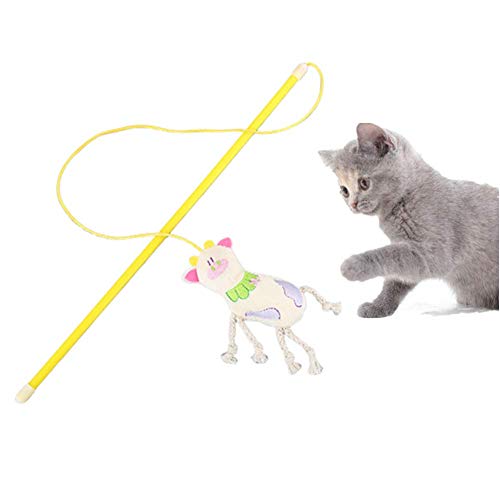 AMILKS katzenspielzeug katzenspielzeug Angel Katzen Zauberstab Spielzeug Katzen-Teaser Katzenstab Katzenspielzeug mit Federn Katzenspielzeugstock Yellow