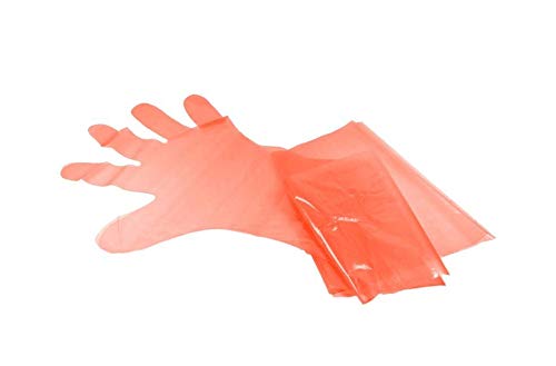 Veterinärhandschuhe extra lange Stulpe 90 cm 50 Stück extrem dehnbare Einweghandschuhe - Orange Ideal für Hygienebereiche - Fleischereien Reiningungsarbeiten Veterinäre uvm. latexfrei
