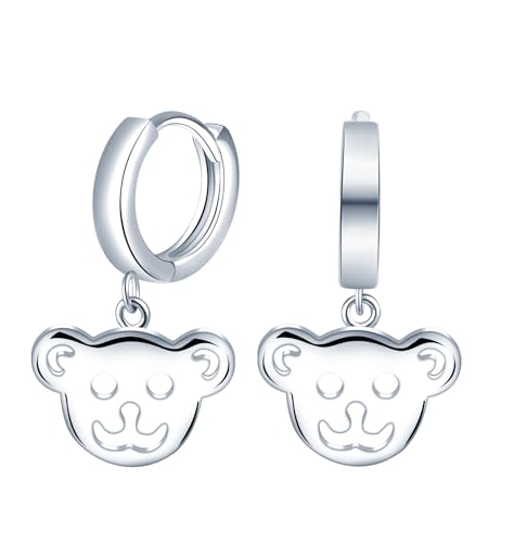 MICMIF Creolen Ohrringe Bär für Kinder 925 Sterling Silber Super Mini Creolen mit Anhänger Bär Reif Ohrringe Hängend Ohrschmuck für Mädchen