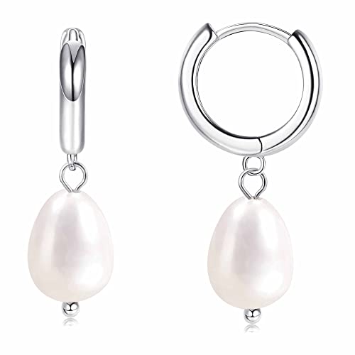 ORAZIO Perlen Tropfen Dangle Ohrringe für Frauen Sterling Silber 925 Ohrringe Creolen mit Barock Süßwasser Perle Ohrringe Rosegold Feiner Hängend Perlen Schmuck Damen