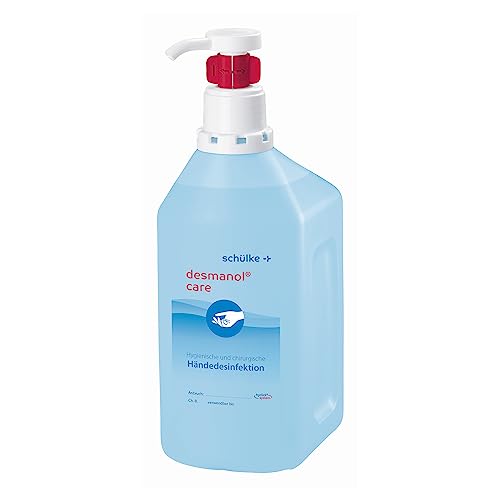 Schülke Desmanol Care 1 Liter Flasche Desinfektionsmittel in praktischem Hyclick Spender gegen Bakterien Viren farbstoff- und parfümfrei