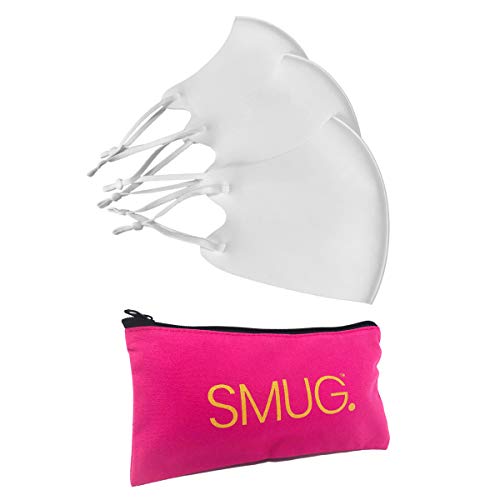 SMUG Verstellbarer waschbarer und wiederverwendbarer Gesichtsschutz Mit schwarzer Aufbewahrungstasche 3er-Pack Anti-Rutsch-Nasen- und Mundschutz Premium-Stoff Hautfreundliches Tuch Weiß