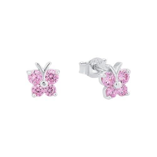 Amor Ohrstecker 925 Sterling Silber Mädchen Kinder Ohrschmuck mit Zirkonia synth. 0 7 cm Rosa Schmetterling Kommt in Schmuck Geschenk Box 9210015