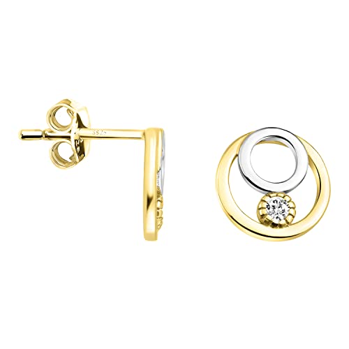 SOFIA MILANI - Damen Ohrringe 925 Silber - teils vergoldet golden mit Zirkonia Steinen - Bicolor Kreis Ohrstecker - E1701