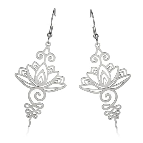 LEEQBCR 1 Paar Frauen Lotus Buddha Ohrringe Lotus Frauen Yoga Amulett Zahl Schmuck Edelstahl Lotus Buddha Ohrringe Silber