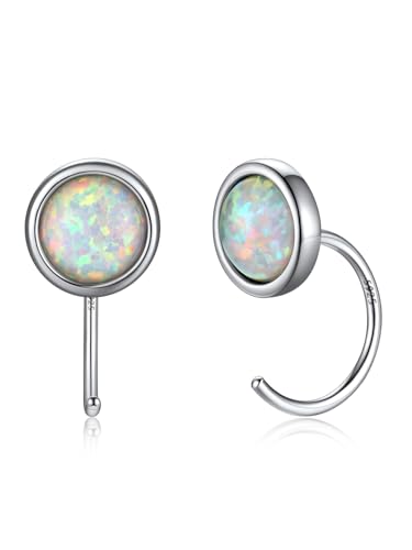 SILVERCUTE Damen Halbkreis Huggie Creolen für Mädchen Hoop Cuff Ohrstecker mit Runder Opal Silber Offen Kreis Half Circle Ohrringe Kreolen Ohrstecker Mini Half Hoops Kreolen Ohr Piercing für Dating