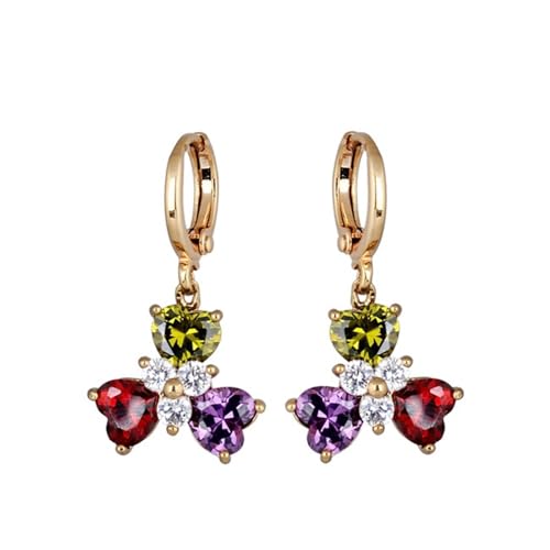 Earrings For Women V Ohrringe Damen Creolen mit Herzförmigem Kubischem Zirkonia Kleeblatt Blumenanhänger Gold Lila Rot Grün Ohrringe Frauen