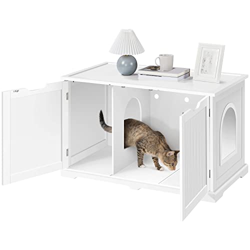 Yaheetech Katzenschrank 95 50 56 cm Katzenklo katzentoilette XXL mit großem Stauraum Katzenhaus mit Einzeltür Katzenmöbel Haustier Hunde Weiß